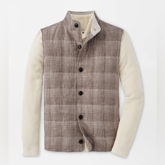 Peter Millar Crown Crafted Summer Journeyman Plaid Linen Wool Vest in Argil - Picture 7 of 15